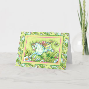 TARJETA FESTIVA CUTE ST. PATRICK'S DAY FLYING IRISH PONY, FAIRY