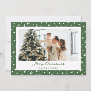 Tarjeta Festiva Cute Stars Green Photo Merry Christmas