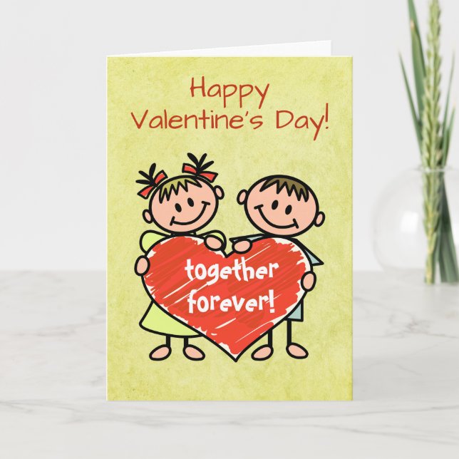 Tarjeta Festiva Cute Stick Figure Together Forever Valentcard (Anverso)