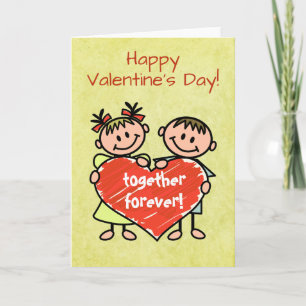Tarjeta Festiva Cute Stick Figure Together Forever Valentcard