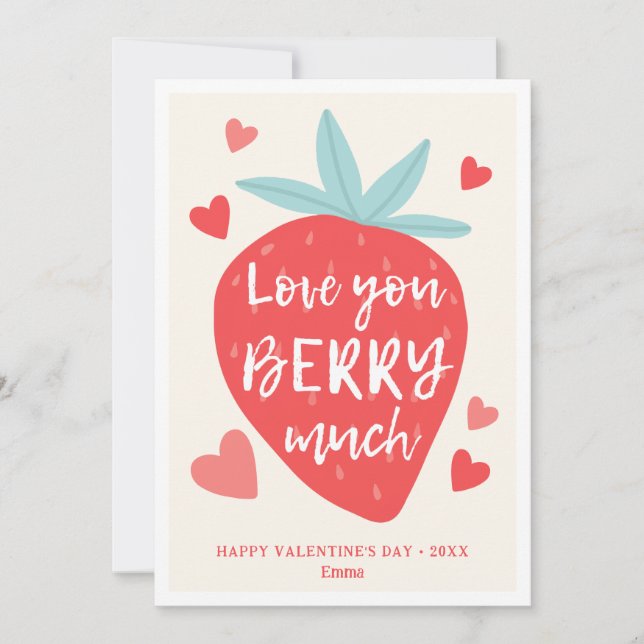 Tarjeta Festiva Cute Strawberry Love Berry Hearts Valentine's Day (Anverso)