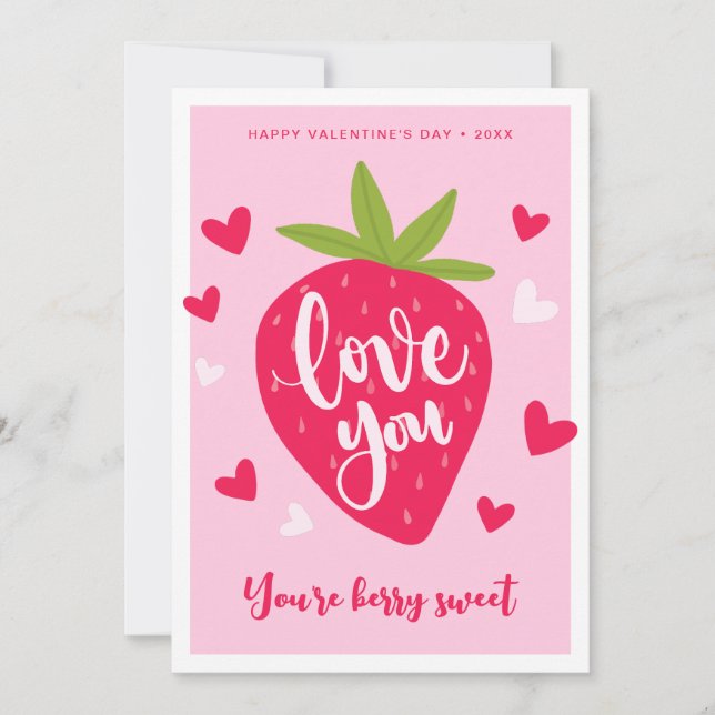 Tarjeta Festiva Cute Strawberry Love Berry Sweet Hearts Valentines (Anverso)