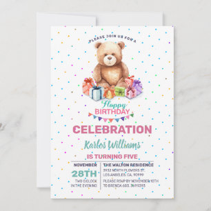 Tarjeta Festiva Cute Teddy-Bear con acuarelas presentes envueltas