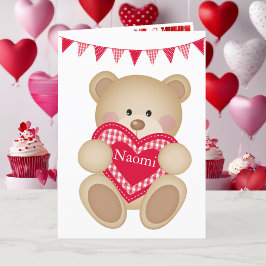 Tarjeta Festiva Cute Teddy Bear con Red Heart Añadir Nombre