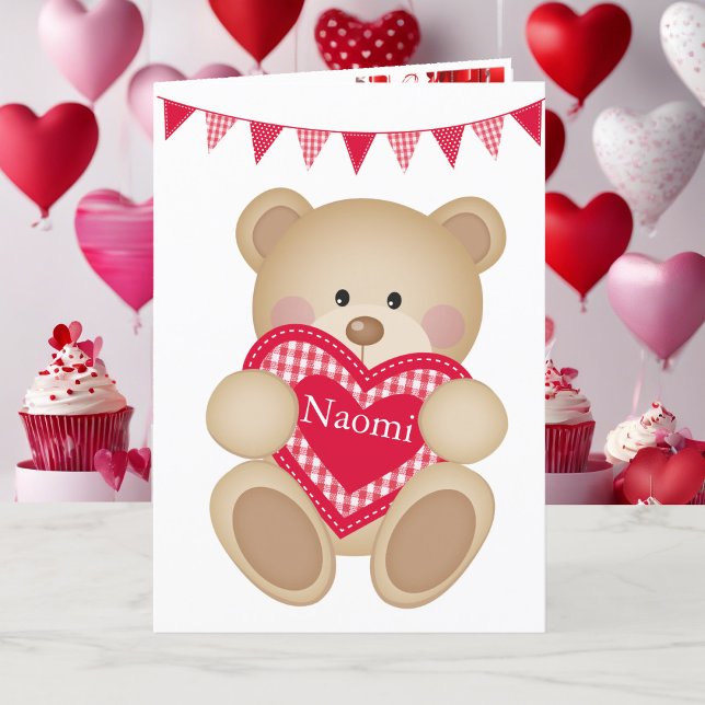 Tarjeta Festiva Cute Teddy Bear con Red Heart Añadir Nombre (Subido por el creador)