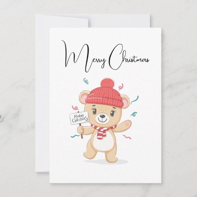 Tarjeta Festiva Cute Teddy Bear Merry Christmas Card (Anverso)