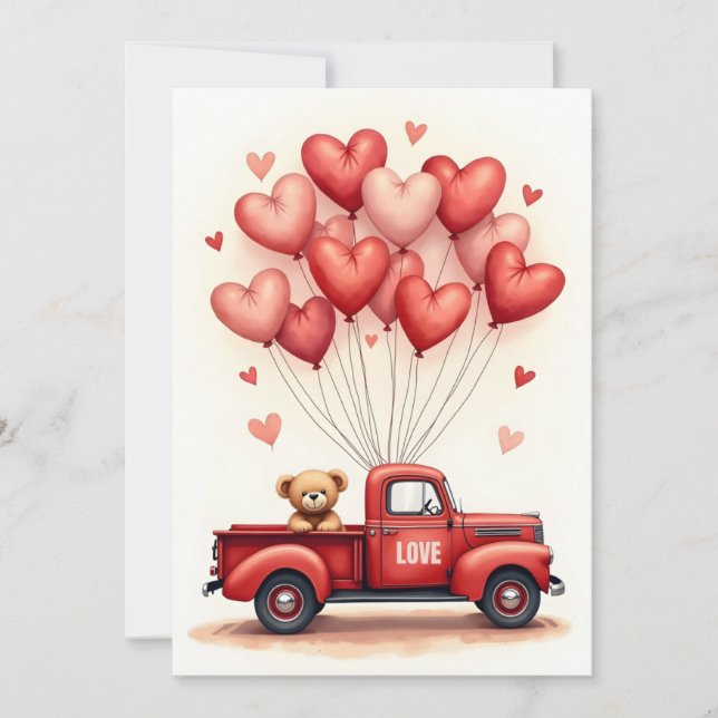 Tarjeta Festiva Cute Teddy Bear Truck Valentine Card (Anverso)