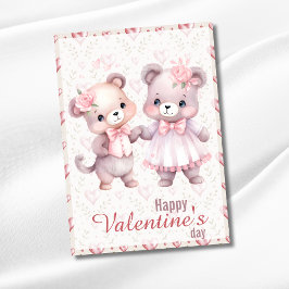 Tarjeta Festiva Cute Teddy Bears Happy Valentines Day
