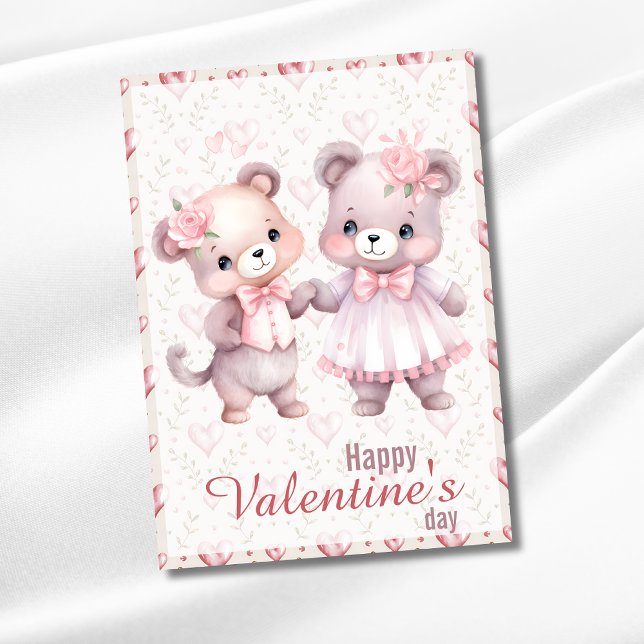 Tarjeta Festiva Cute Teddy Bears Happy Valentines Day (Subido por el creador)