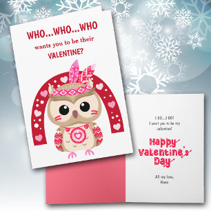 Tarjeta Festiva Cute Tribal Owl Rainbow Kids Valentcard