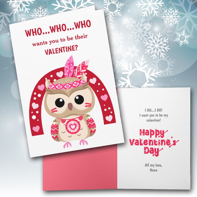 Tarjeta Festiva Cute Tribal Owl Rainbow Kids Valentcard (Subido por el creador)