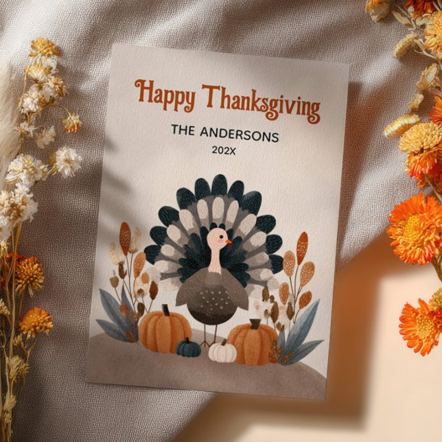 Tarjeta Festiva  Cute Turkey Autumn Foliage  Happy Thanksgiving  (Subido por el creador)