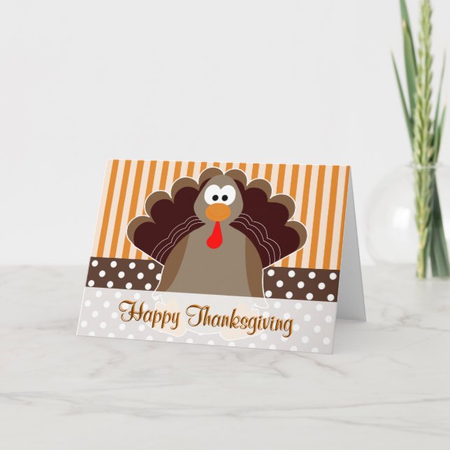 Tarjeta Festiva Cute Turkey Happy Thankde Card (Anverso)