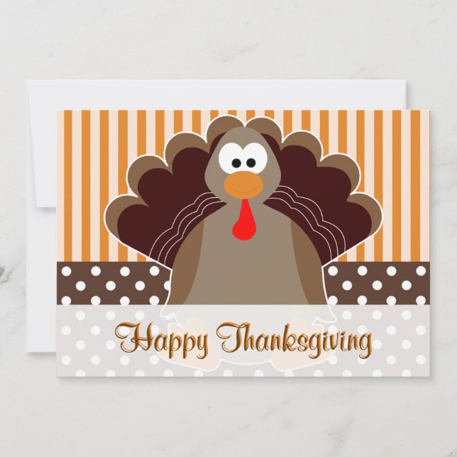 Tarjeta Festiva Cute Turkey Happy Thankending Flat Card (Anverso)