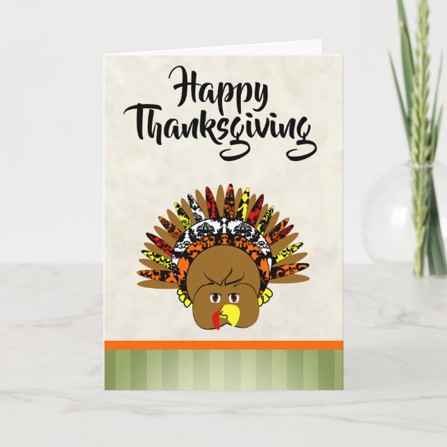 Tarjeta Festiva Cute Turkey Happy Thankending Greeting Card (Anverso)