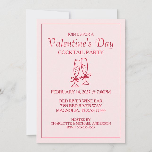 Tarjeta Festiva Cute Valentine's Day XOXO Pink Red  (Anverso)