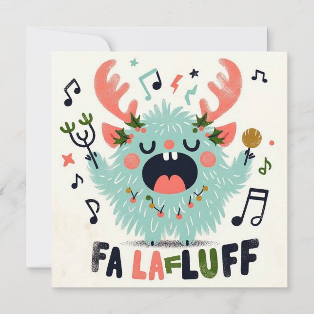 Tarjeta Festiva Cute villancista "fa la fluff" (Anverso)