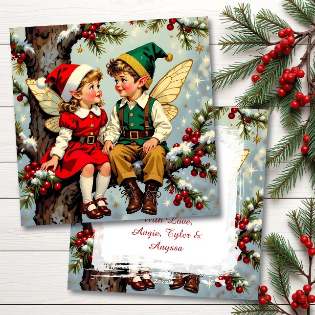 Tarjeta Festiva Cute Vintage Fairy Kids Personalized Christmas (Subido por el creador)