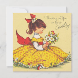Tarjeta Festiva Cute Vintage Feliz Cumpleaños Chica Con Vestido
