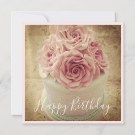 Tarjeta Festiva Cute Vintage Happy Birday Rosa Cake