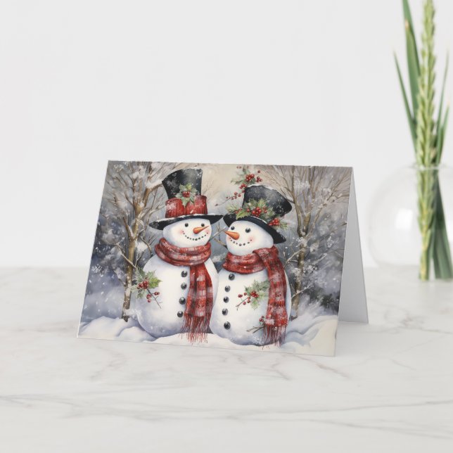 Tarjeta Festiva Cute Vintage Snowman Christmas (Anverso)
