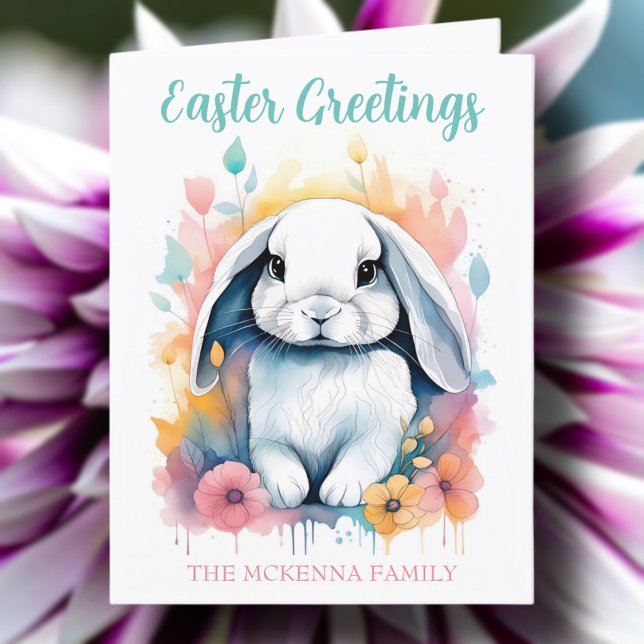 Tarjeta Festiva Cute Watercolor Bunny Floral Easter Card (Subido por el creador)
