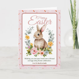 Tarjeta Festiva Cute Watercolor Bunny Floral Wreath Easter