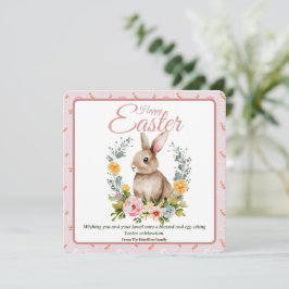 Tarjeta Festiva Cute Watercolor Bunny Floral Wreath Easter