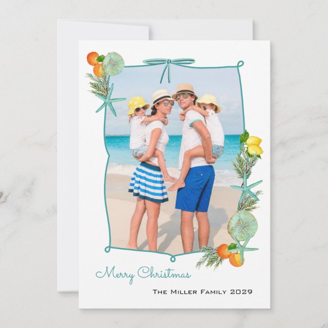 Tarjeta Festiva Cute Watercolor Coastal Christmas Photo (Anverso)