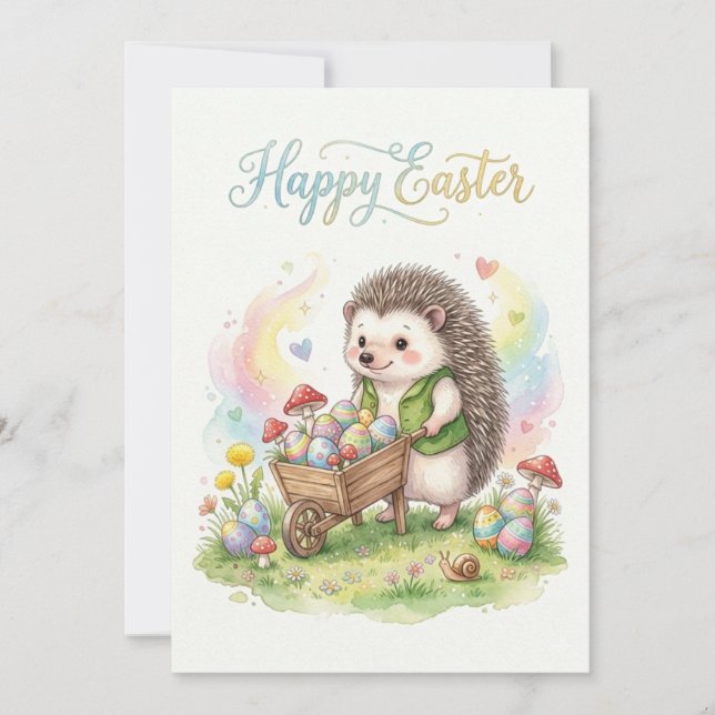 Tarjeta Festiva Cute Watercolor Hedgehog Easter (Anverso)