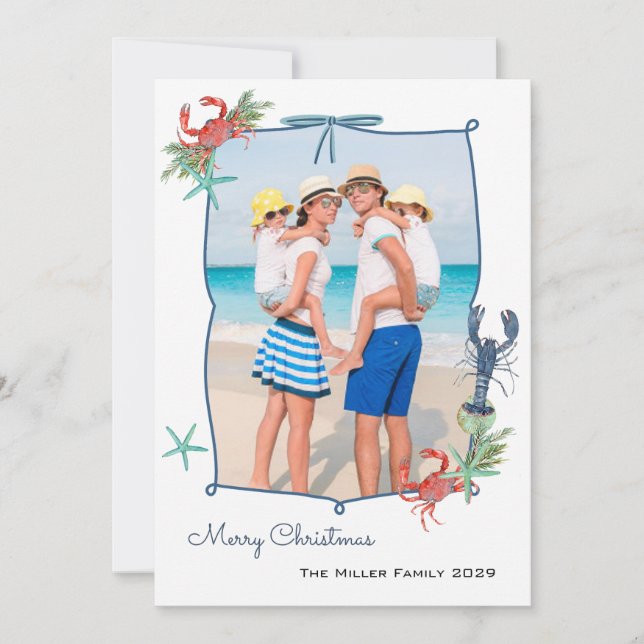Tarjeta Festiva Cute Watercolor Nautical Christmas Photo (Anverso)