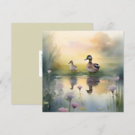 Tarjeta Festiva Cute Watercolor Pato Reflexión en blanco 
