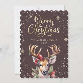 Tarjeta Festiva Cute Watercolor Reindeer Christmas Card