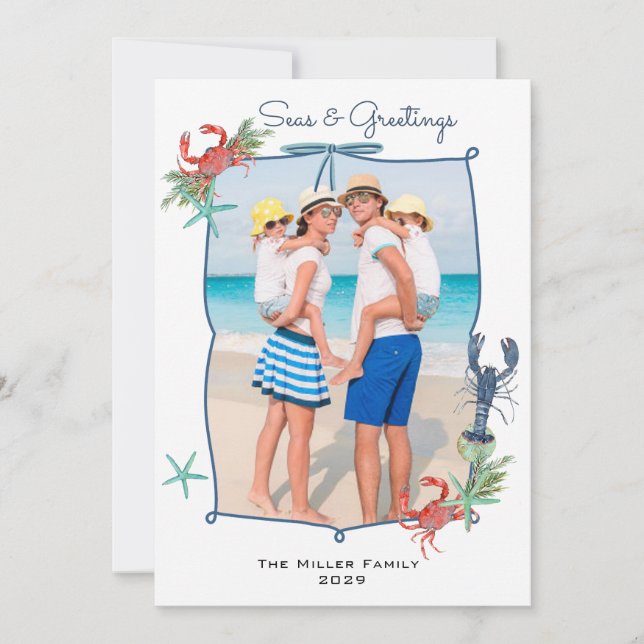 Tarjeta Festiva Cute Watercolor Seas and Greetings Photo (Anverso)