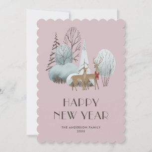 Tarjeta Festiva Cute Watercolor Winter Scener Happy Year Card