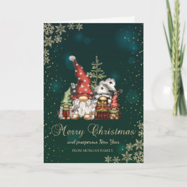 Tarjeta Festiva Cute Whimsical Gnomes Familia Snowflakes