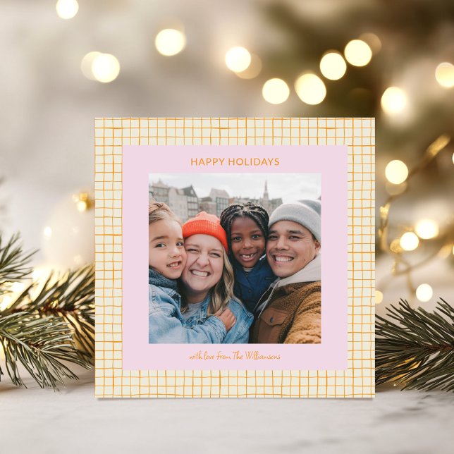 Tarjeta Festiva Cute Whimsical Pink Orange Christmas Photo Square (Subido por el creador)