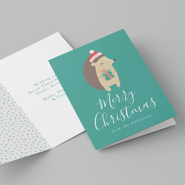 Tarjeta Festiva Cute Winter Friends Hedgehog Non-Photo (Subido por el creador)