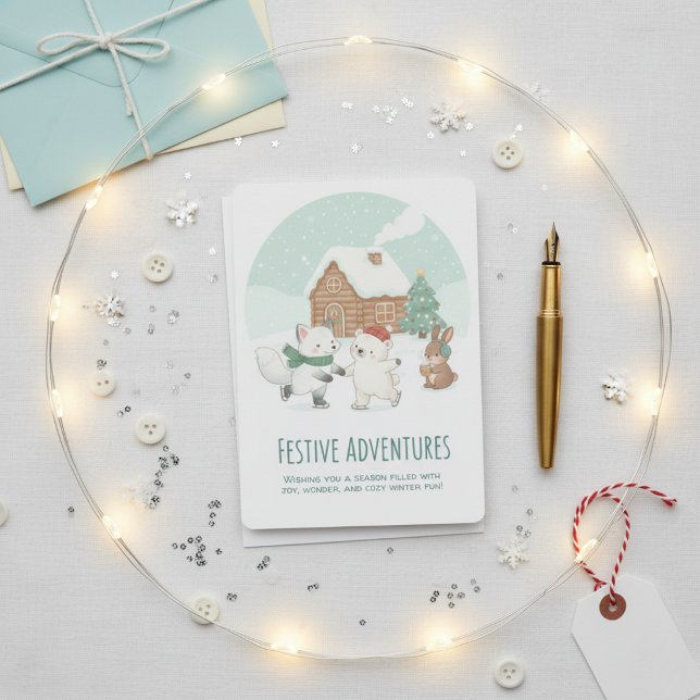 Tarjeta Festiva Cute Winter Friends Holiday Card (Cute Winter Friends Holiday Card)