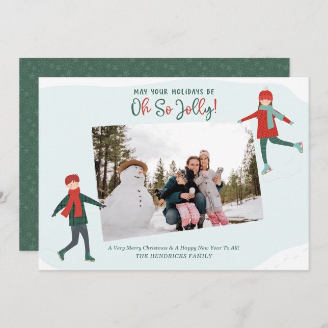 Tarjeta Festiva Cute Winter Ice Skaters Photo (Anverso / Reverso)