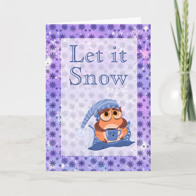 Tarjeta Festiva Cute Winter Snowflakes Blue Baby Owl Cap (Anverso)