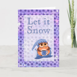 Tarjeta Festiva Cute Winter Snowflakes Blue Baby Owl Cap