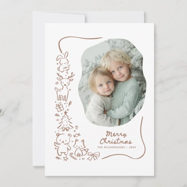 Tarjeta Festiva Cute Winter Woodland Christmas Greeting Photo (Anverso)