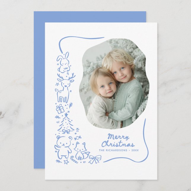 Tarjeta Festiva Cute Winter Woodland Christmas Greeting Photo (Anverso / Reverso)
