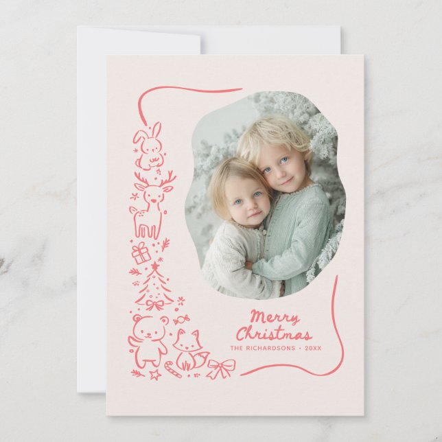 Tarjeta Festiva Cute Winter Woodland Christmas Greeting Photo (Anverso)