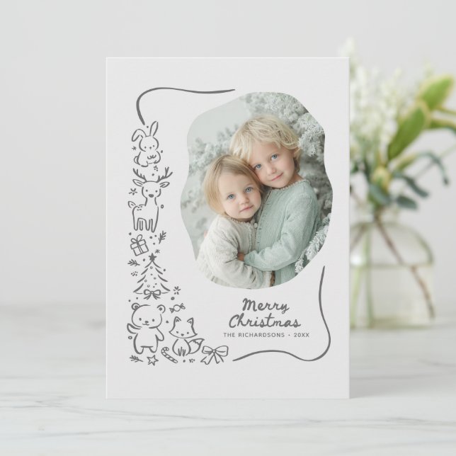 Tarjeta Festiva Cute Winter Woodland Christmas Greeting Photo Card (Anverso de pie)