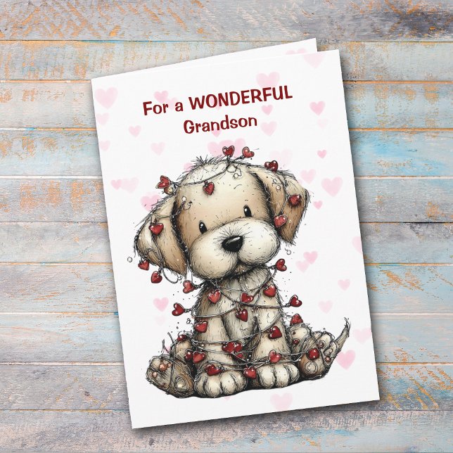 Tarjeta Festiva Cute Wrapped in Hearts Pup Grandson Valentine Card (Subido por el creador)