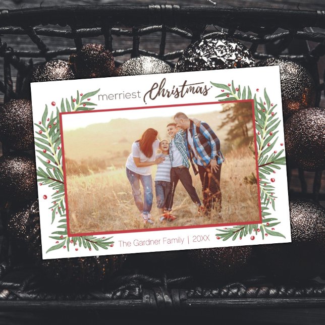 Tarjeta Festiva Cute Wreath Merriest Navidades Holly Card (Subido por el creador)