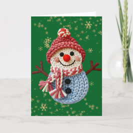 Tarjeta Festiva Cute Yarn Snowman (Faux, Not actual Yarn)