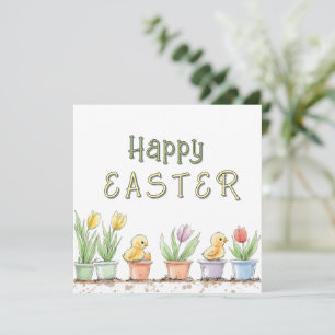 Tarjeta Festiva Cutis Chicks Watercolor Feliz Pascua